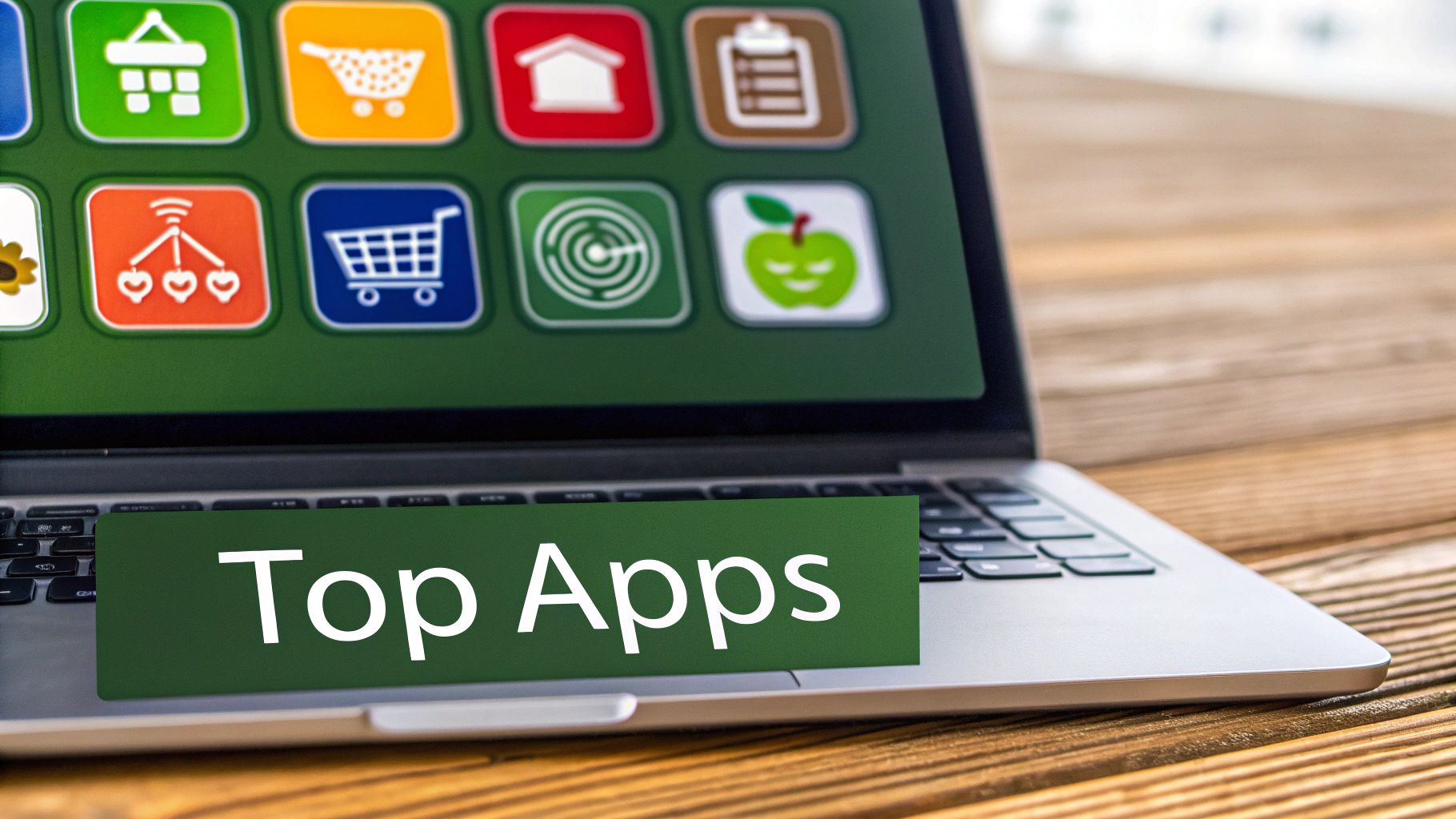 A woman sits at a table with a laptop, notepad, and pen, seemingly planning her grocery list.