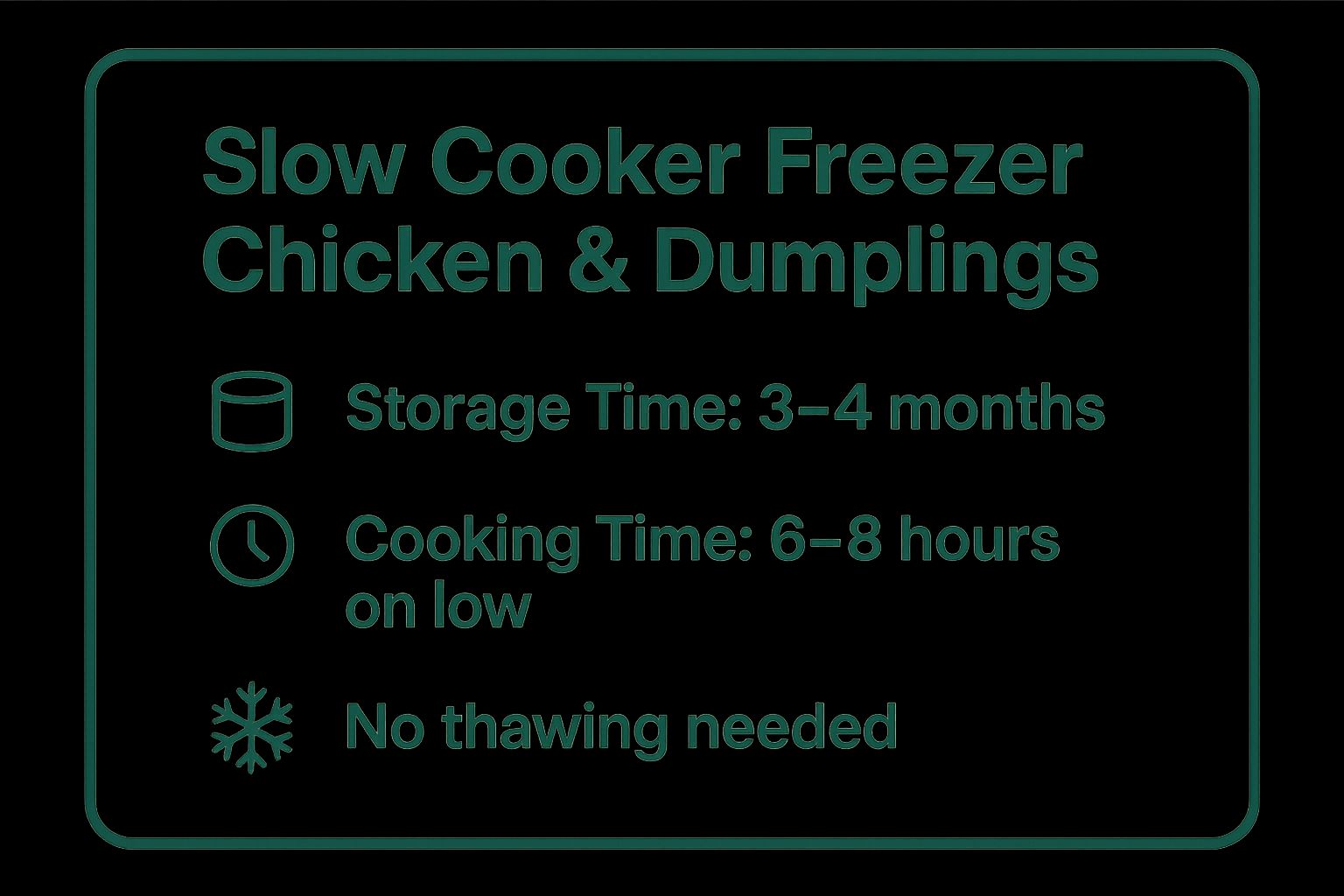 Infographic showing key data about Slow Cooker Freezer Chicken and Dumplings
