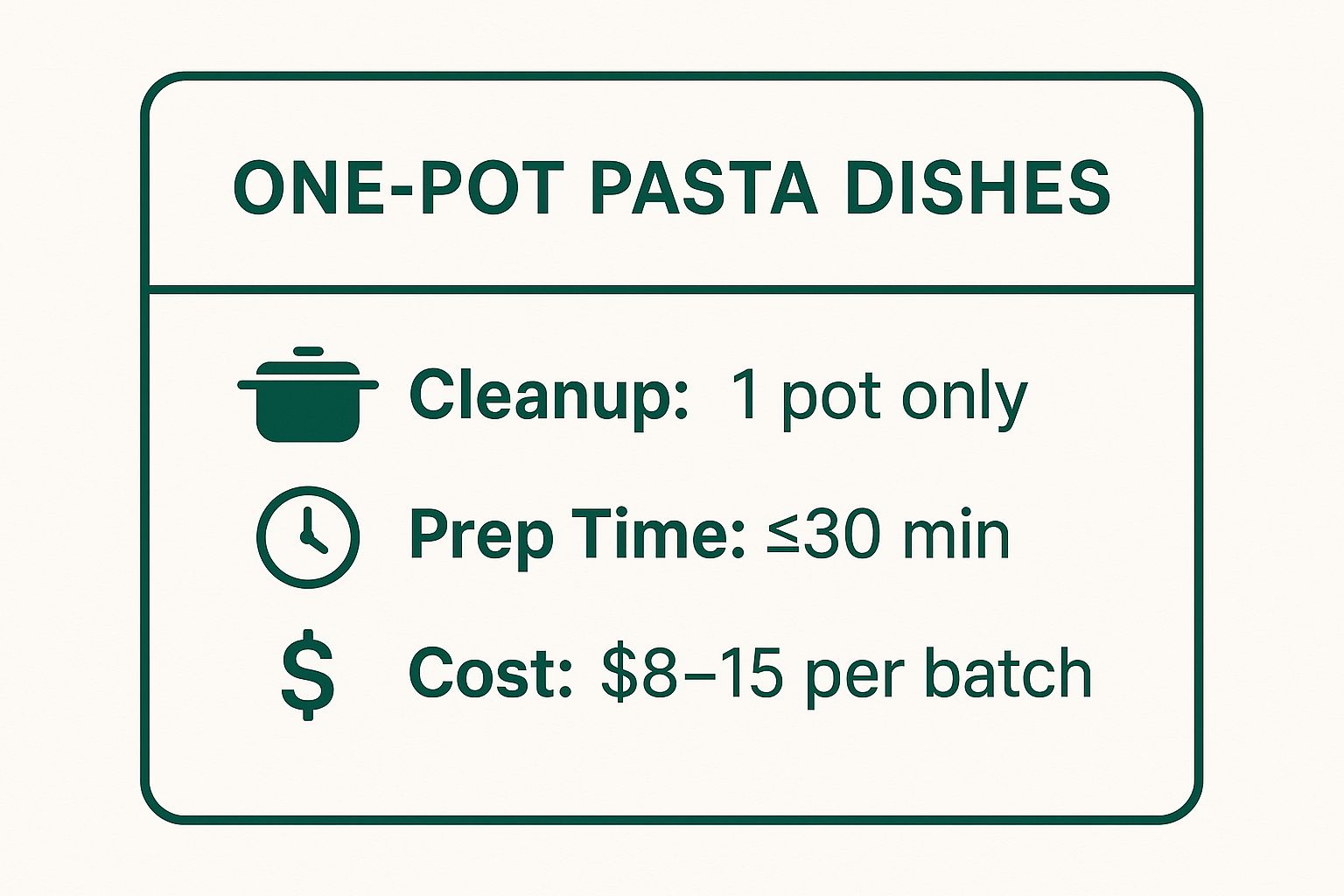 Infographic showing key data about One-Pot Pasta Dishes: The Ultimate Weeknight Hero