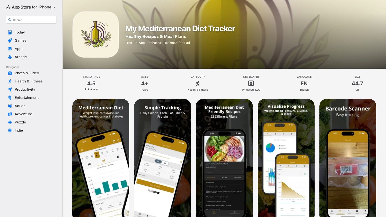 My Mediterranean Diet Tracker (MyMedi) (Apple App Store)