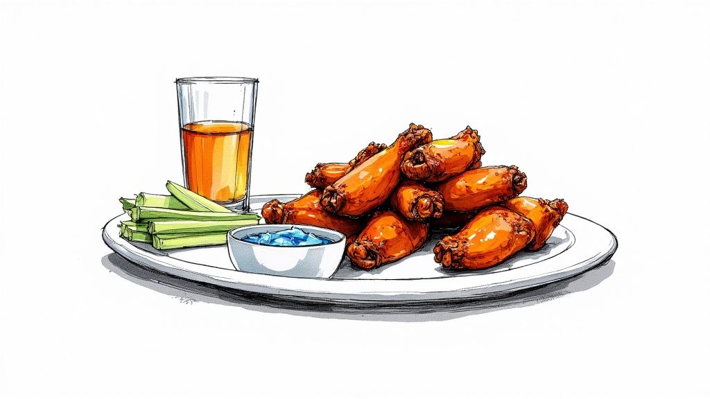 A platter of perfectly sauced BBQ wings, garnished with chopped spring onions, ready to be served.