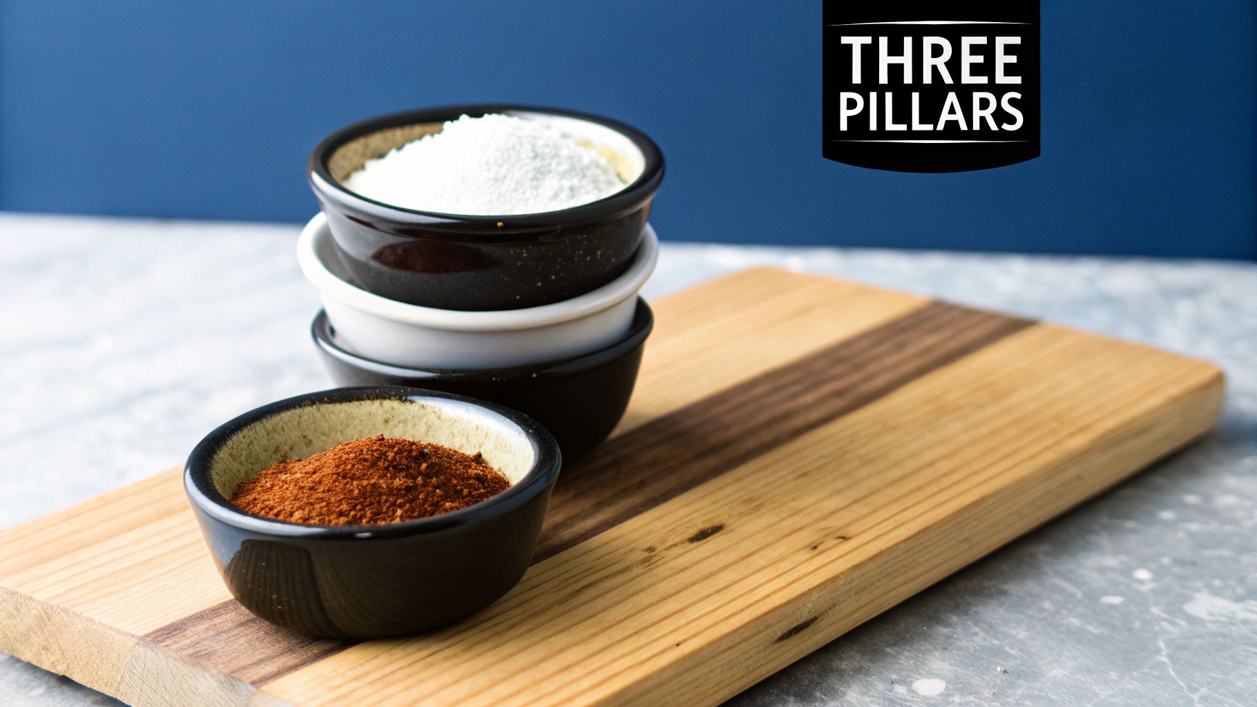 A vibrant meat rub seasoning blend in a bowl with various spices surrounding it.