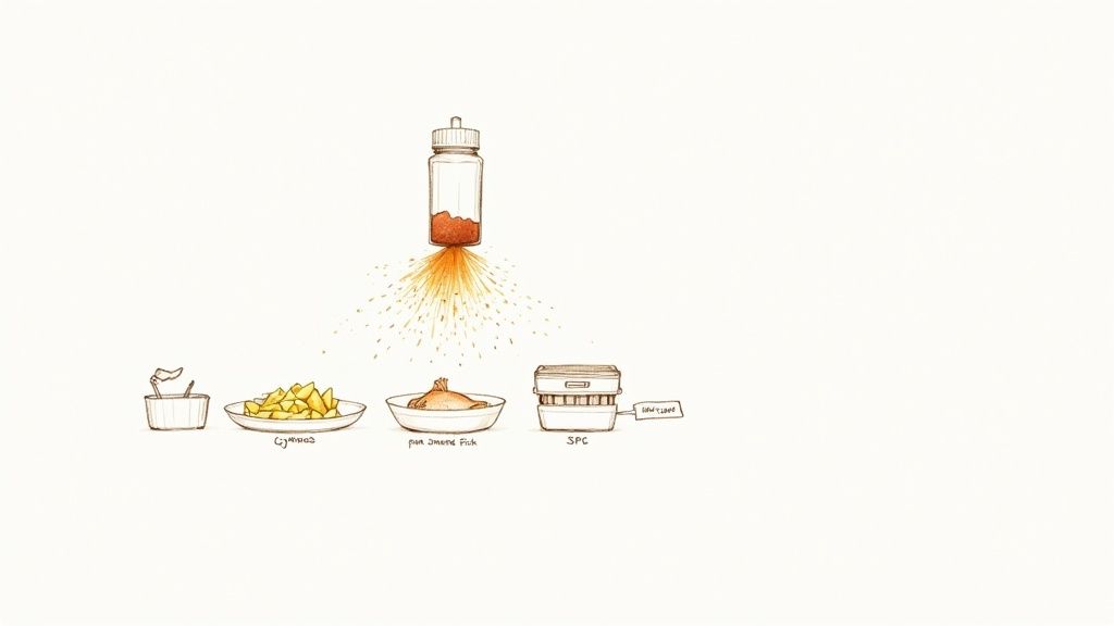 A pan-seared fish fillet seasoned with a citrus rub, alongside roasted potatoes dusted with a Mediterranean-style seasoning.