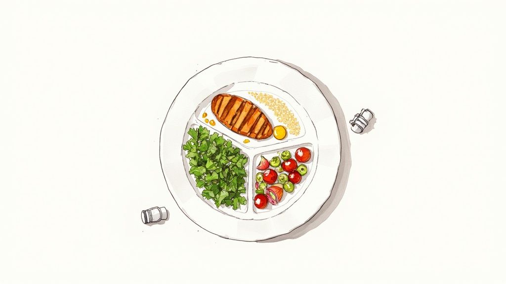 A colourful and healthy meal in a bowl, featuring fresh vegetables, grains, and protein.