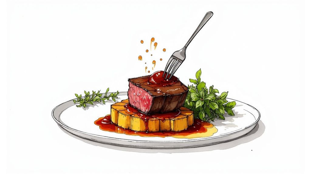 Slow cooked shin beef plated with sides