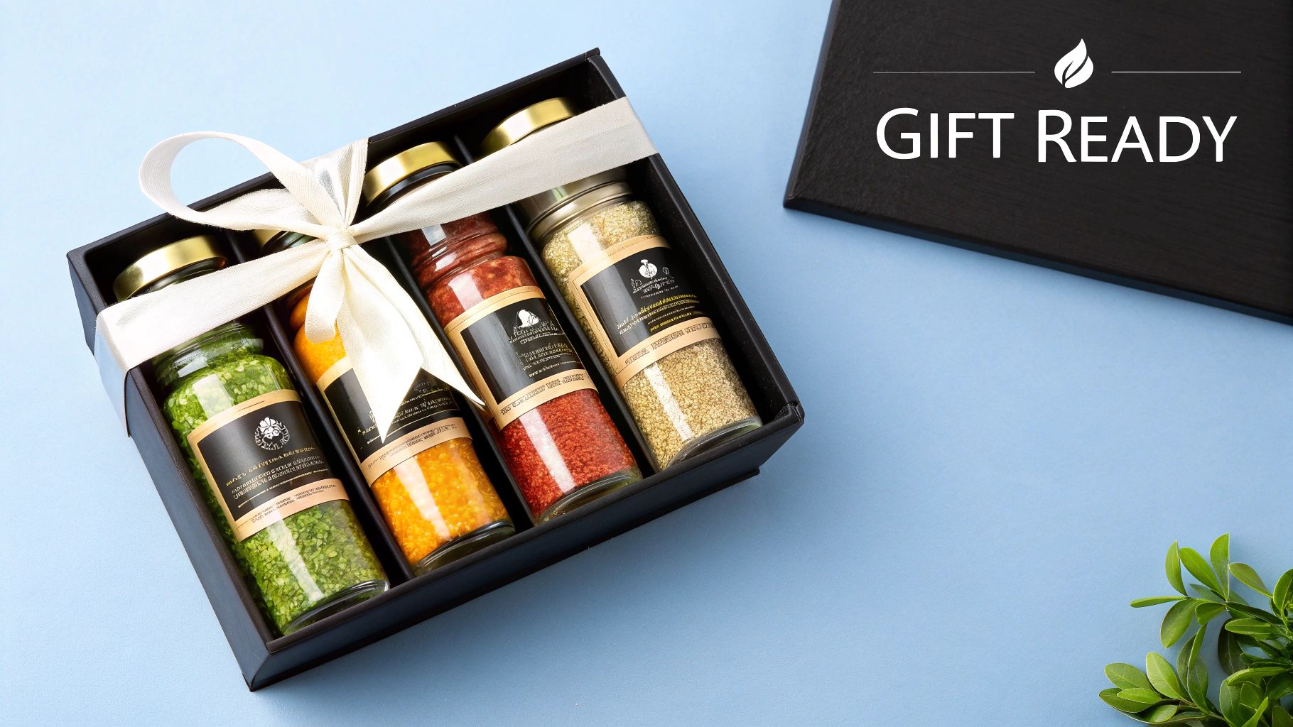 A person holding a beautifully packaged spice gift set, ready for gifting.
