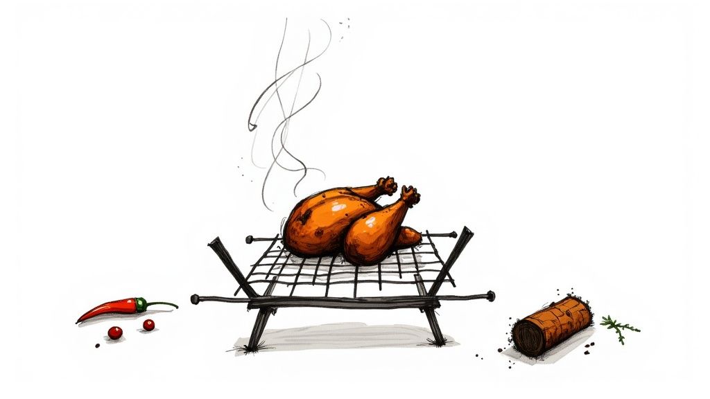 Person sprinkling jerk chicken seasoning rub on raw chicken pieces