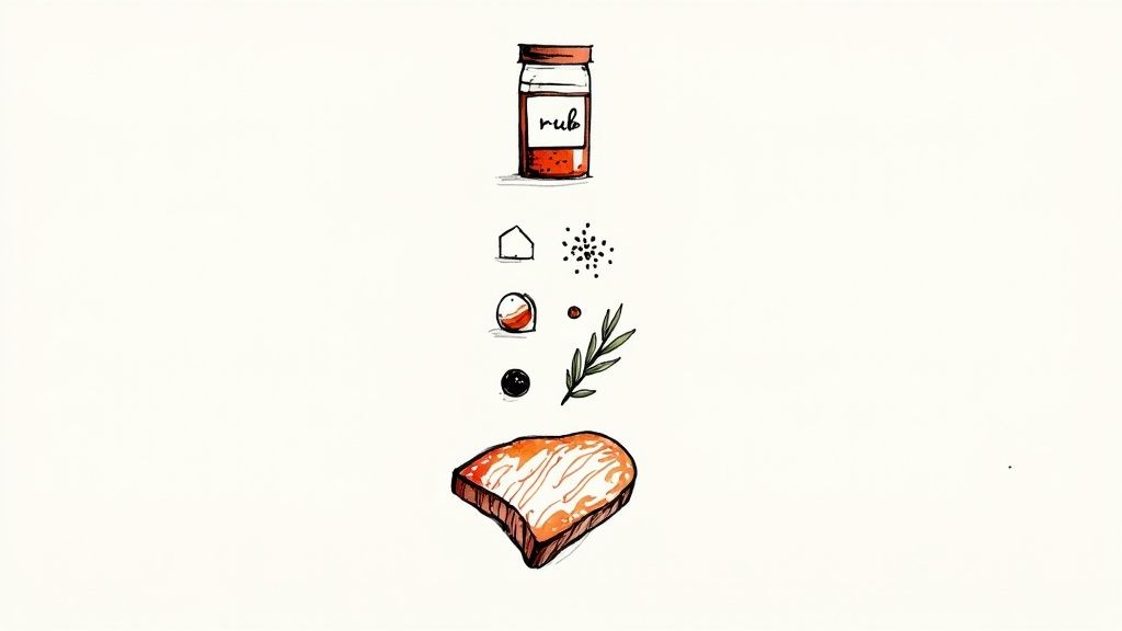 A colourful assortment of meat rub spices in small bowls, showcasing their diverse textures and colours.