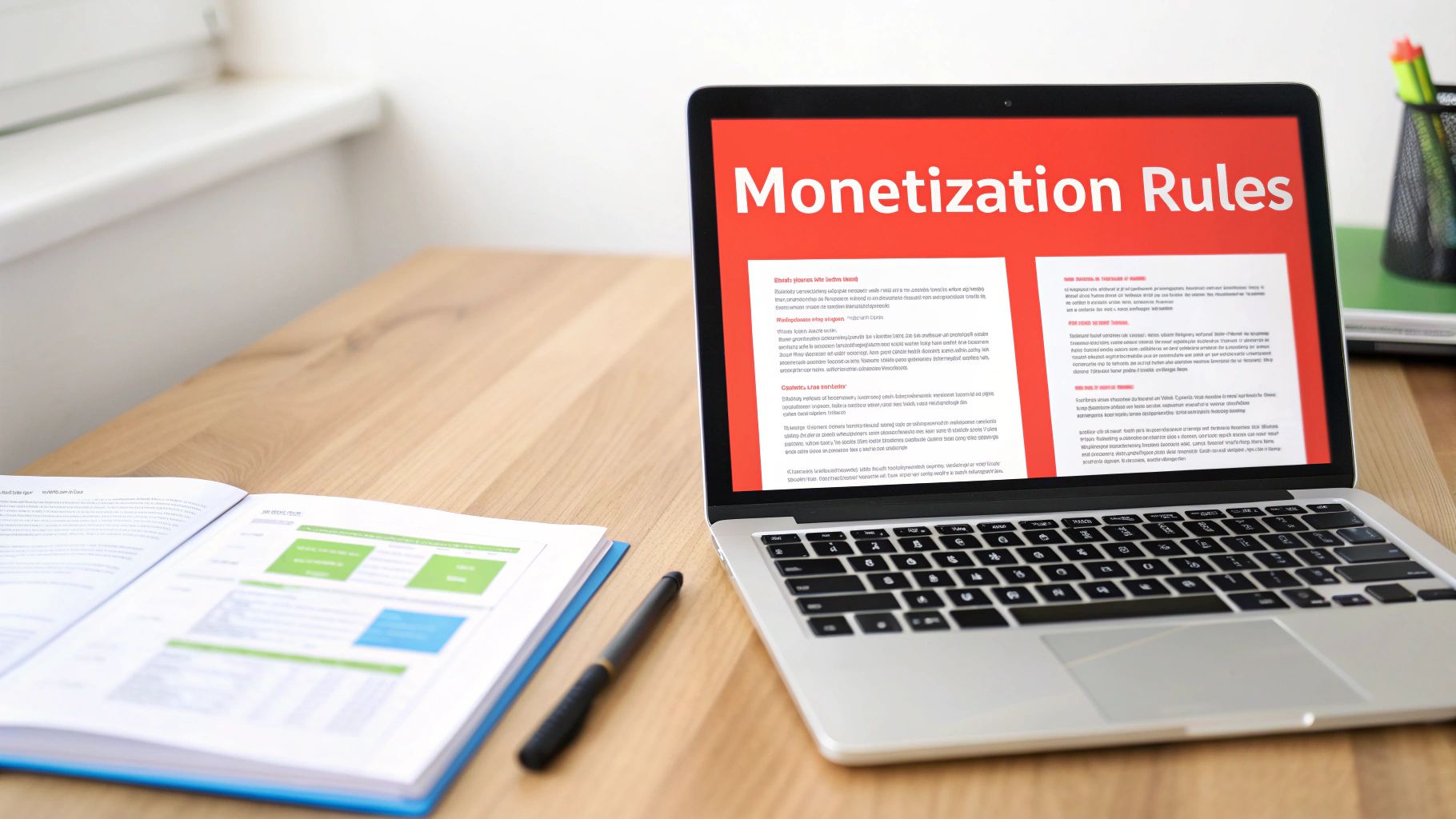 A person tracking their content monetization progress on a graph that is trending upwards.