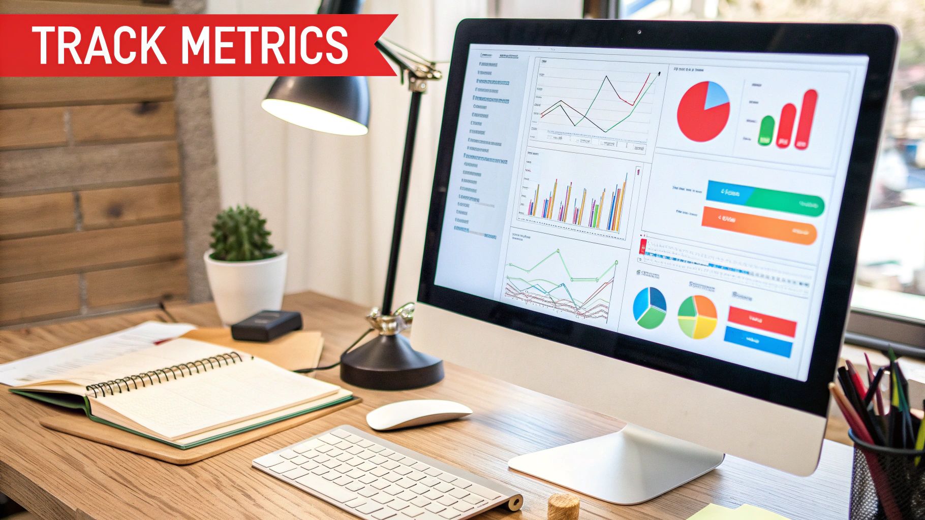 A person analyzing social media data on a computer screen with charts and graphs.
