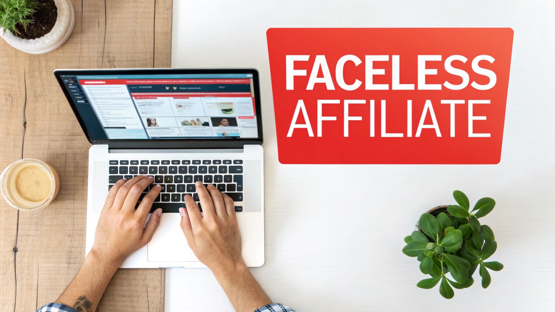 A stylized image showing a person working on a laptop with social media icons, but their face is obscured, representing the concept of anonymous online business.