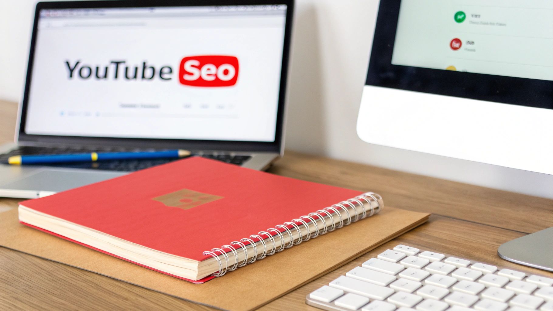 Person analyzing YouTube SEO on a laptop.