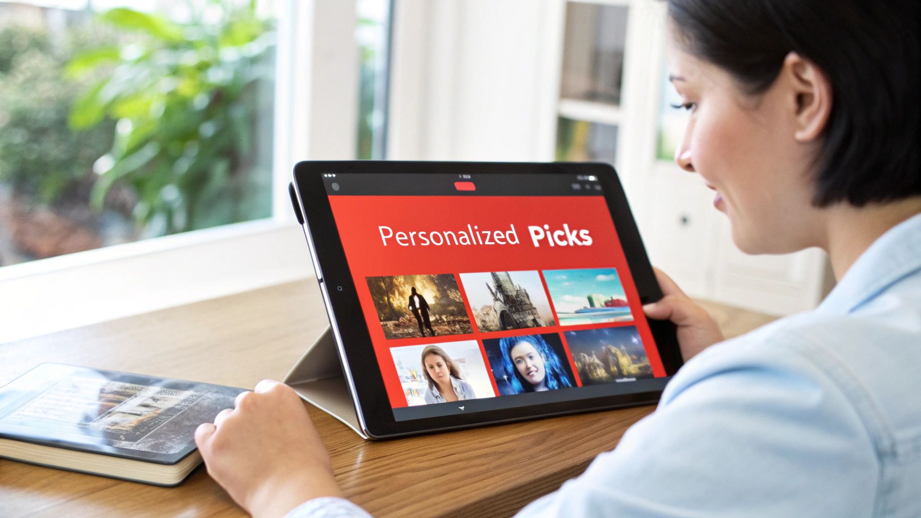 A person pointing at a screen showing YouTube analytics and charts.