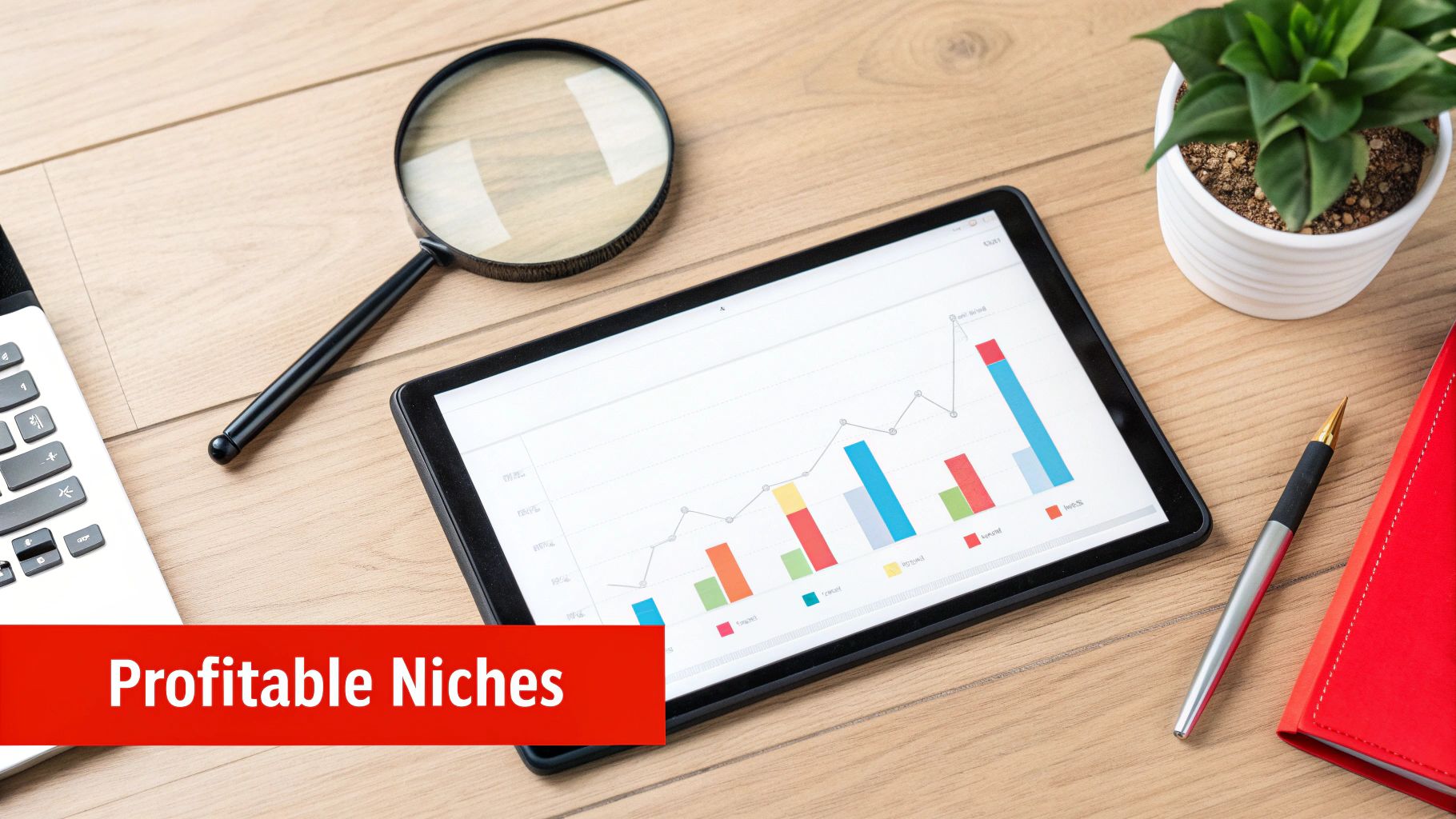 A person pointing at a screen showing a graph with a rocket ship icon, symbolizing growth and profitability in YouTube niches.