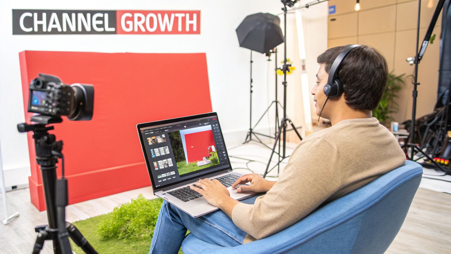 A creator planning their YouTube content strategy with sticky notes on a board.