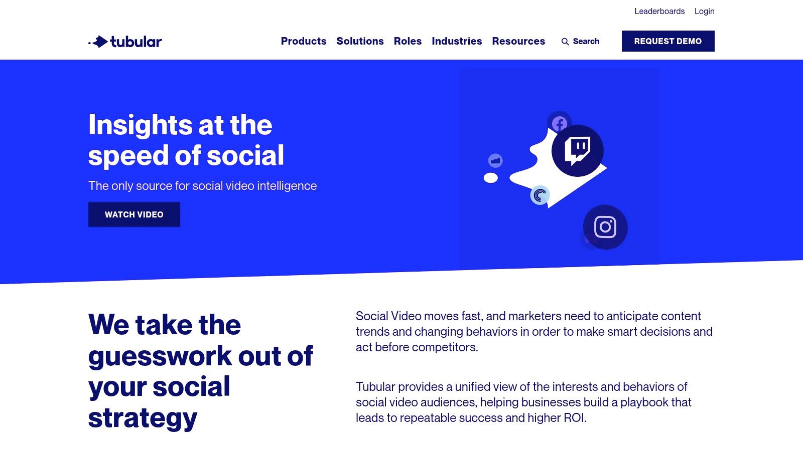 A screenshot of the Tubular Labs website dashboard showing social video intelligence data, charts, and rankings for top creators.