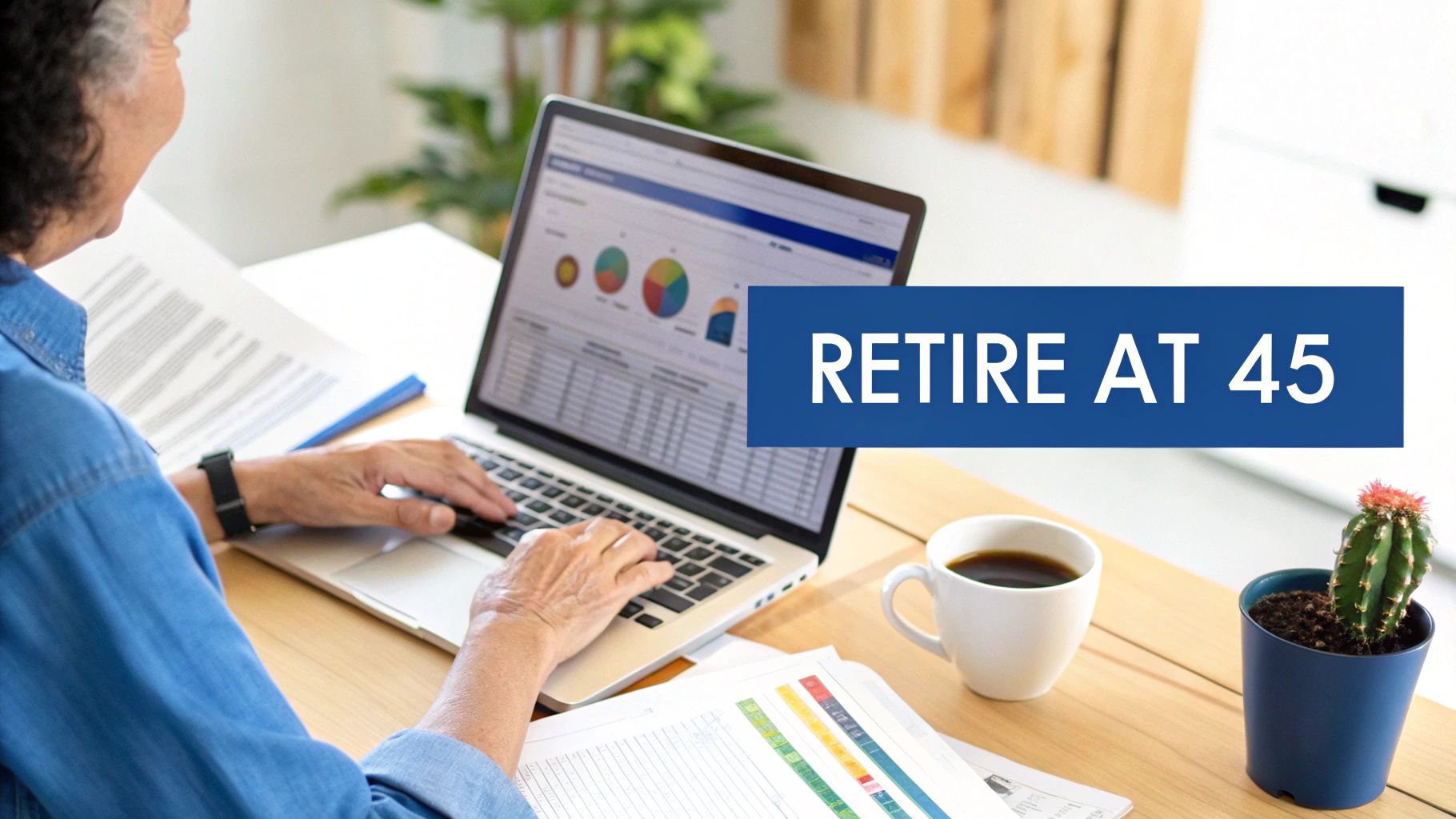 A young couple smiles while reviewing their financial plans on a tablet, symbolizing early retirement planning.