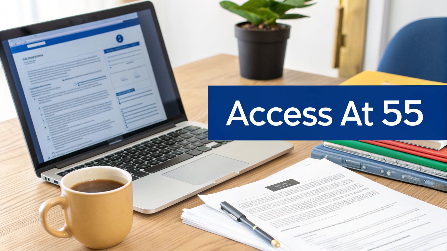 A woman smiles while reviewing her retirement savings plan on a tablet.