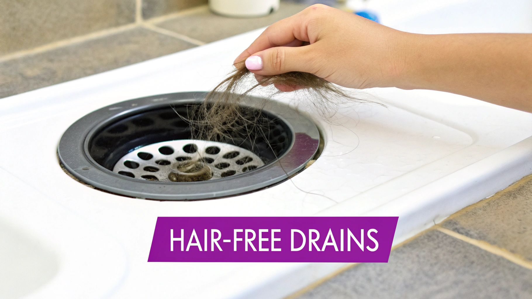 A modern drain catcher catching hair in a shower.