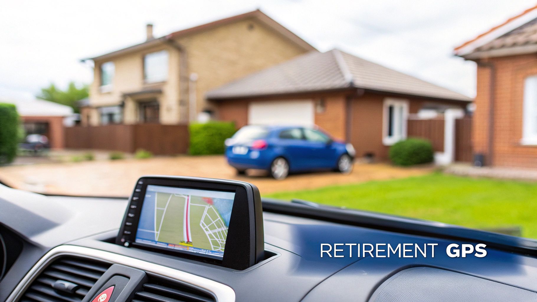 A person using a calculator to plan their retirement finances, with charts and graphs in the background.