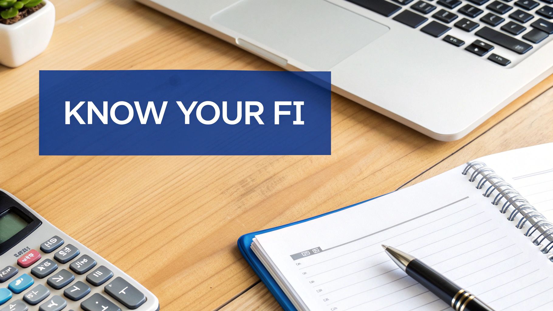 A person using a calculator with charts and graphs in the background, representing the calculation of a financial independence number.