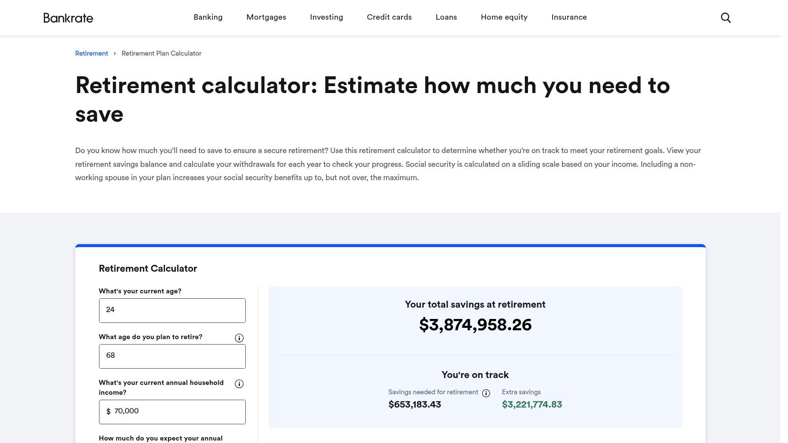 Bankrate Retirement Calculator
