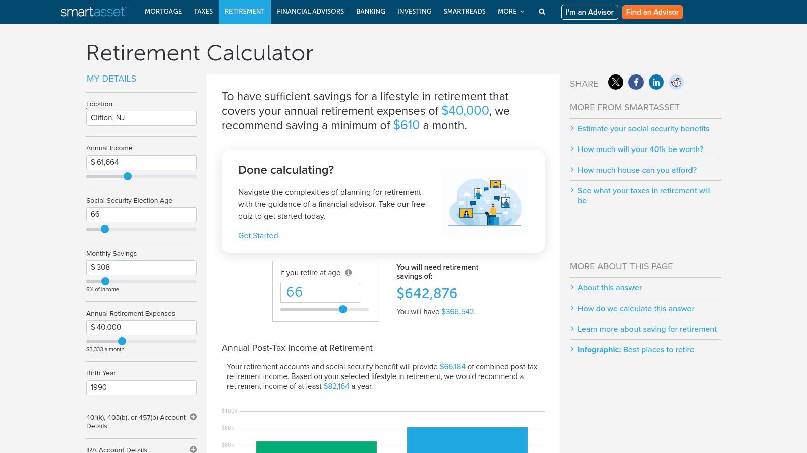 SmartAsset Retirement Calculator + Advisor Matching