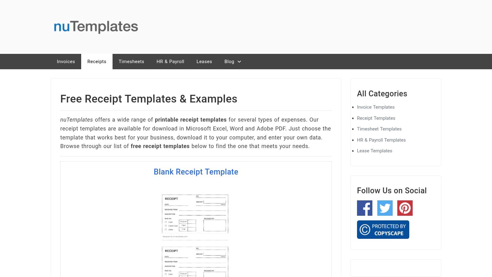 nuTemplates Receipt Template Example