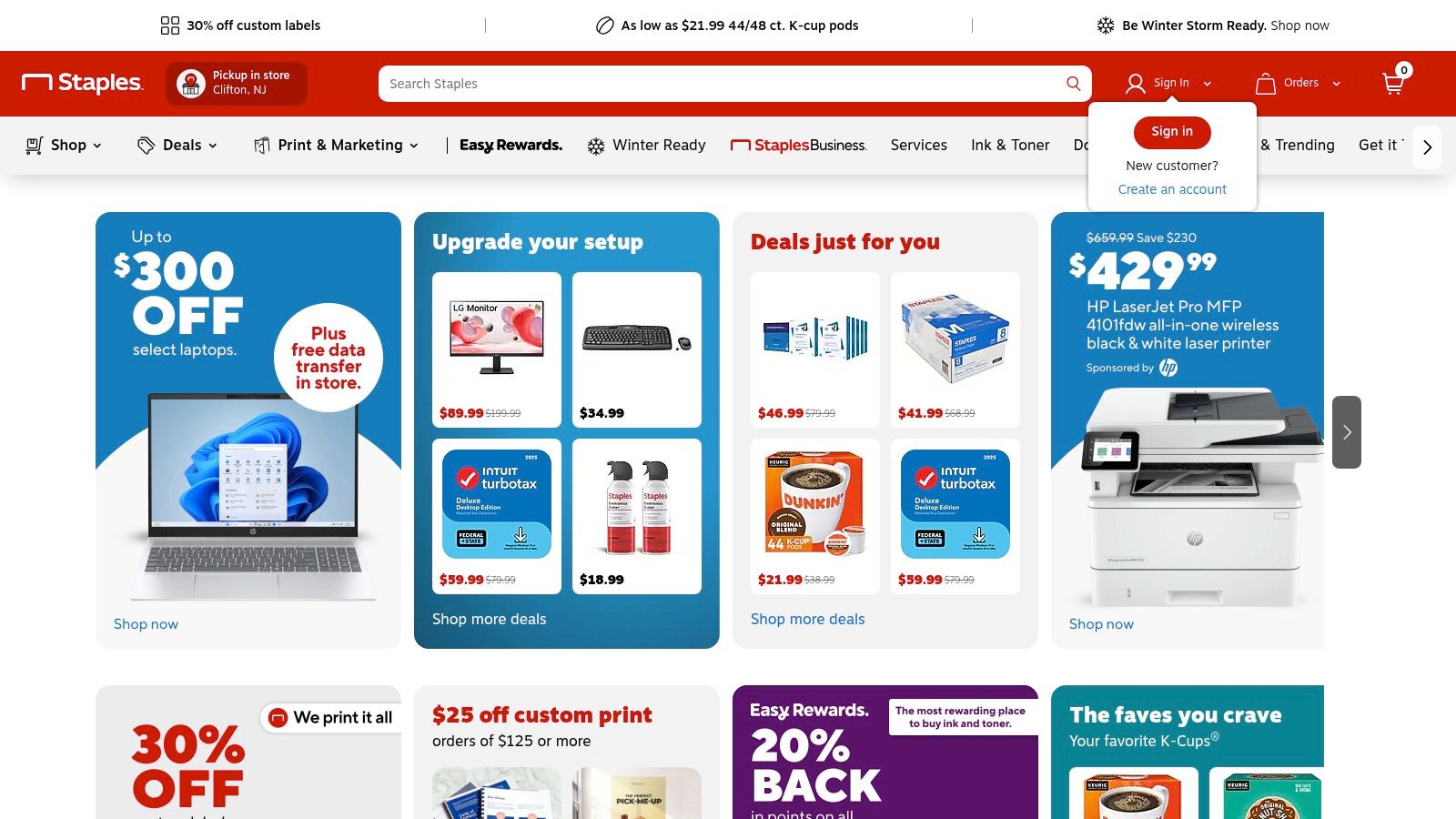 Staples homepage deals