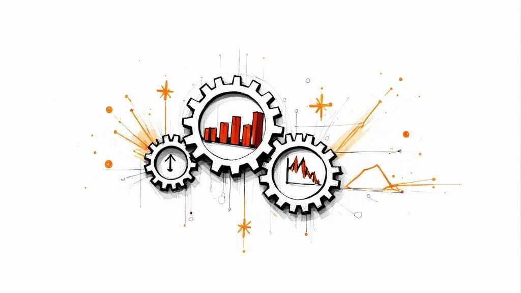 A visual representation of sales process stages, like a funnel or flowchart, showing progression from lead to customer.