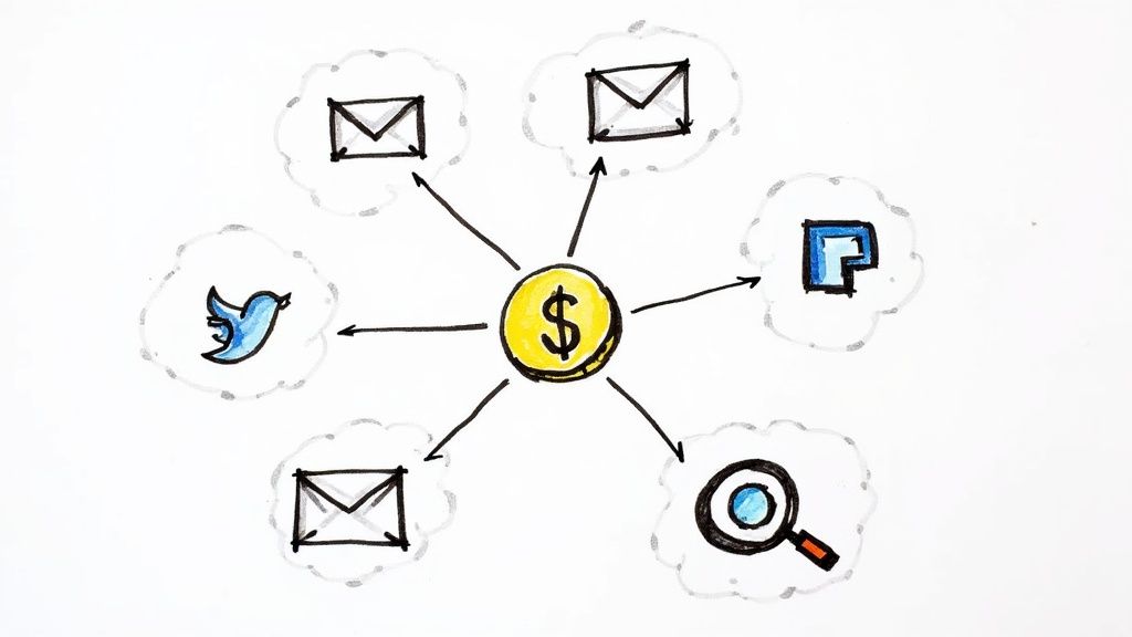 A person using a calculator with charts and graphs in the background, symbolizing financial analysis.