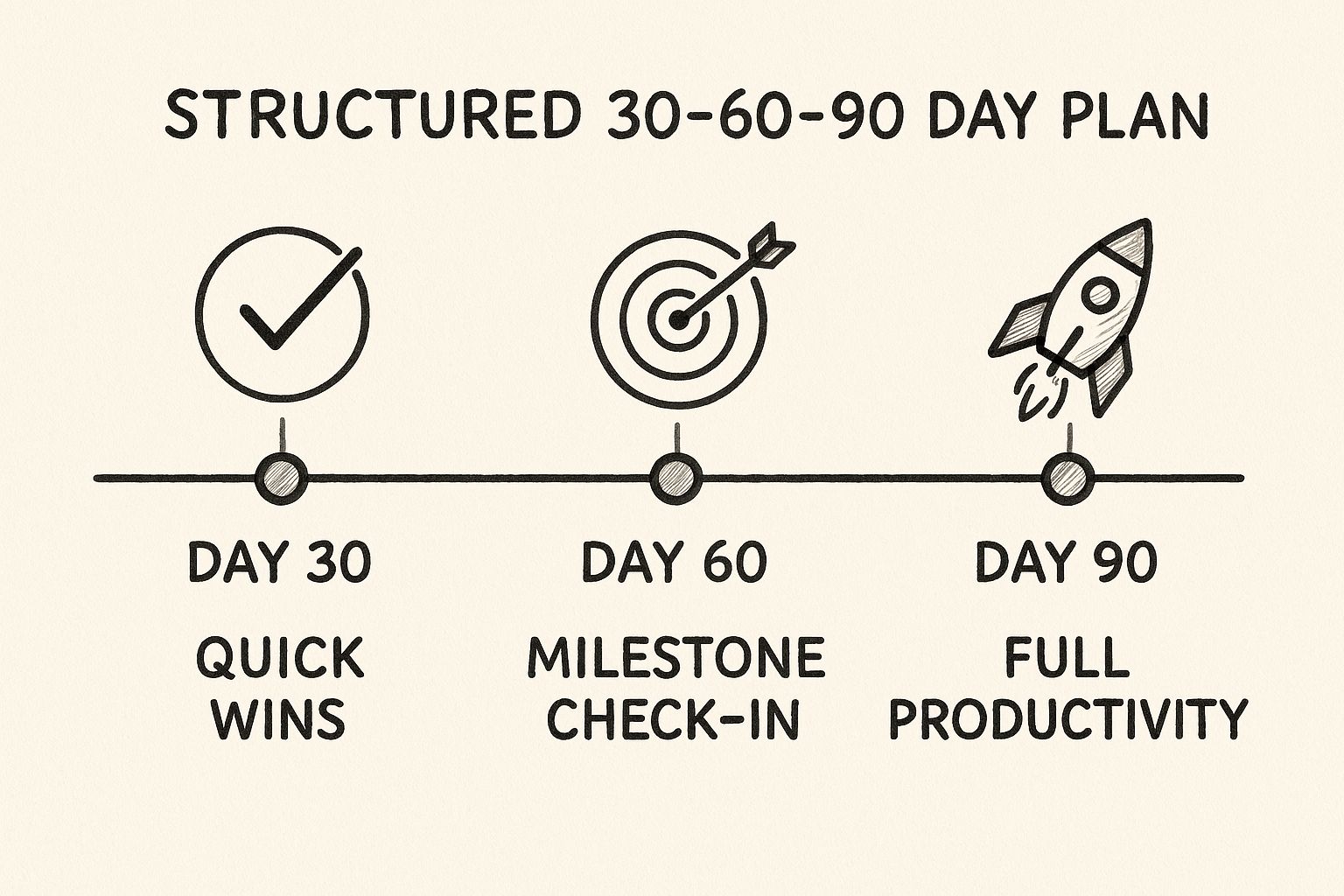 Infographic showing key data about Structured 30-60-90 Day Plans