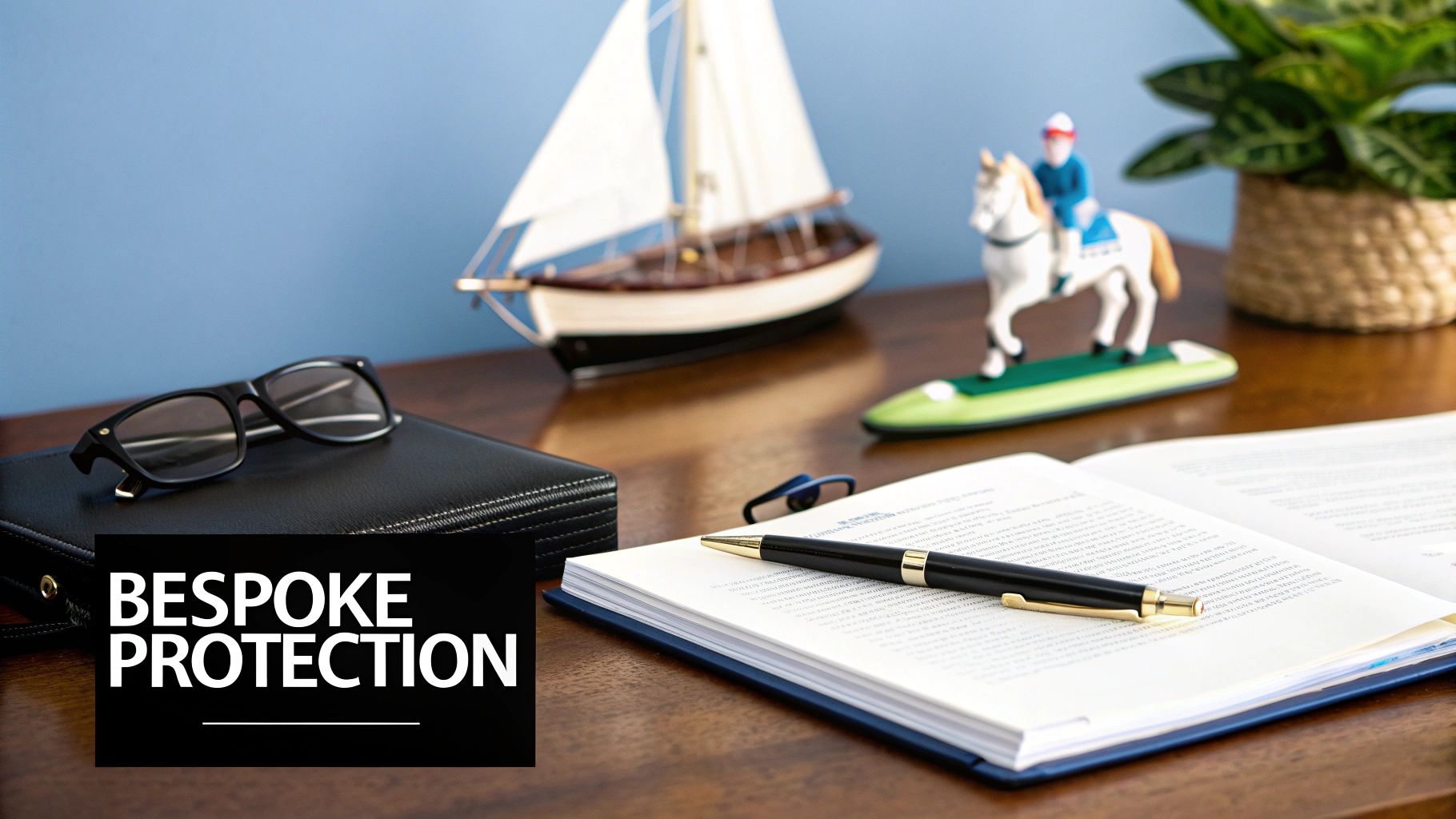 A person reviewing insurance documents on a tablet in a well-appointed home office.