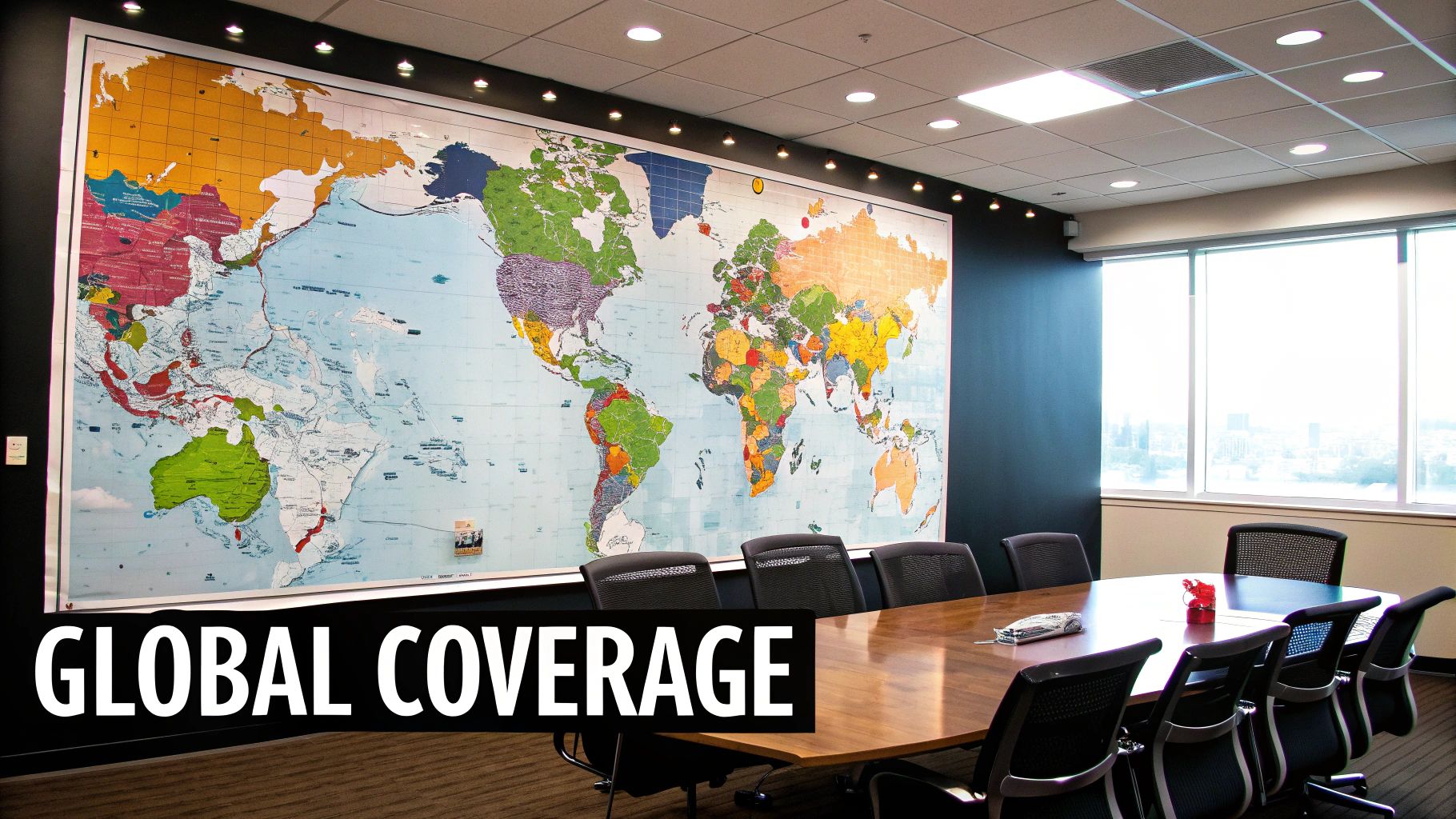 A world map with interconnected glowing points, representing global insurance networks and regional markets.