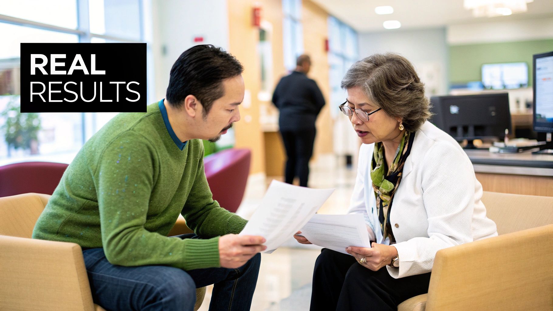 A futuristic, abstract image representing data and financial growth in the healthcare sector.