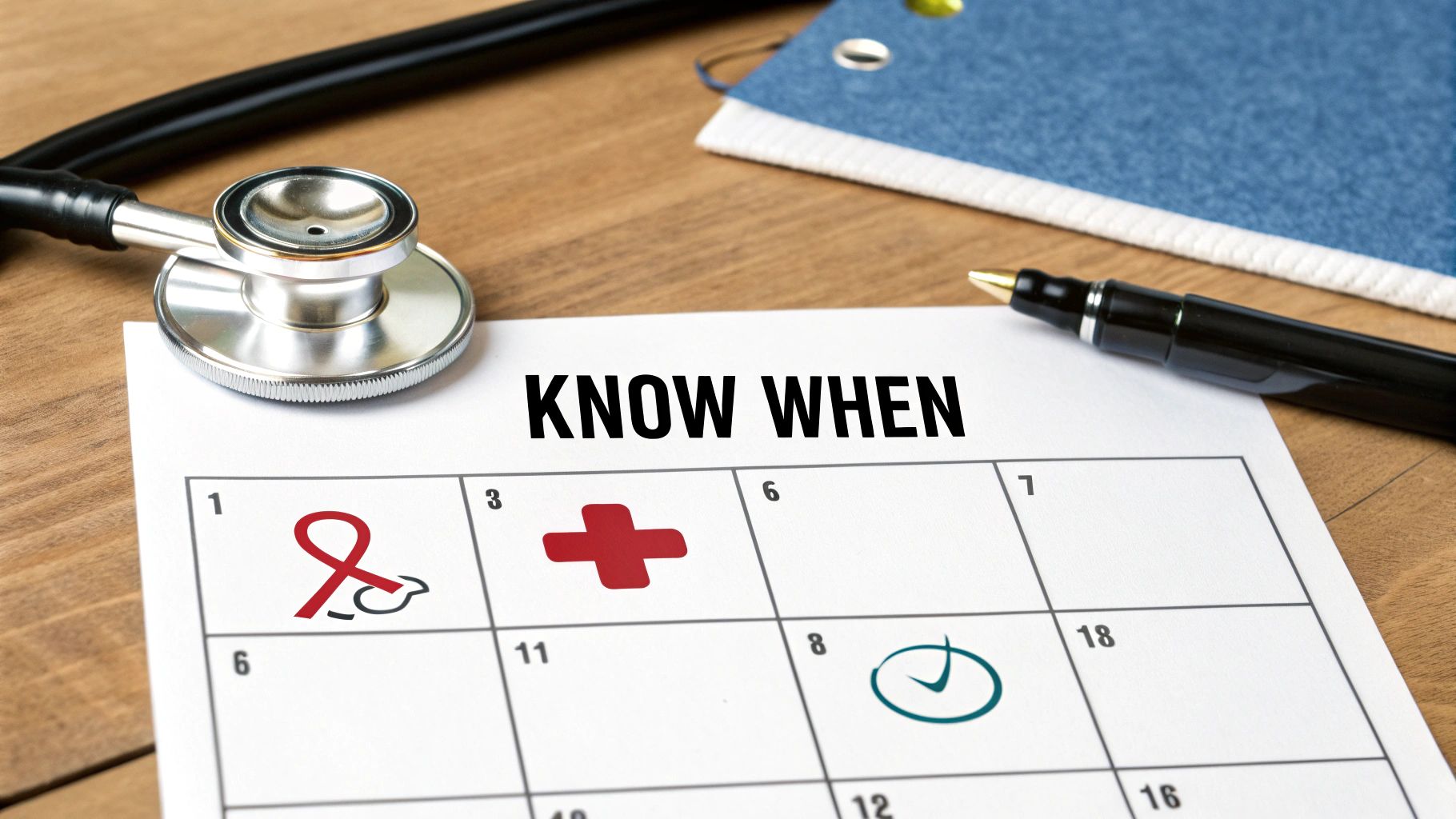 Medical calendar with stethoscope showing healthcare appointment scheduling and medical planning on desk