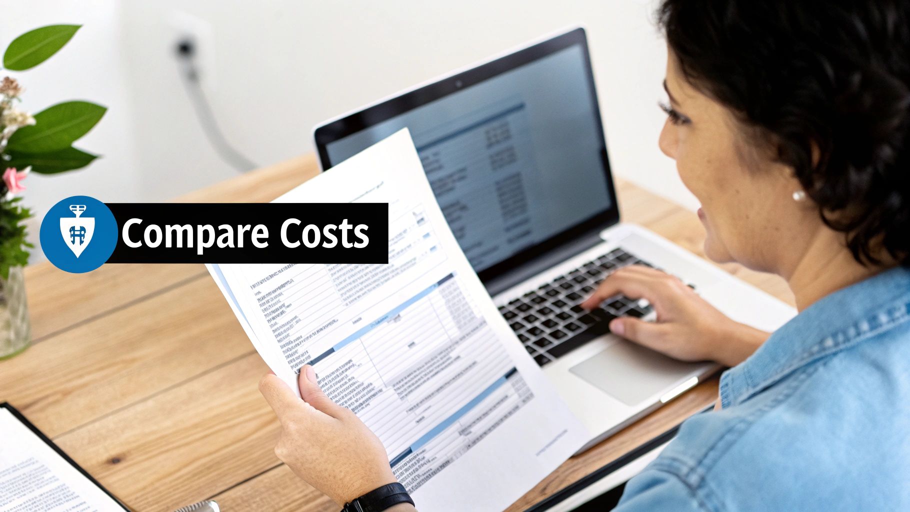 A high-net-worth individual reviews their health insurance policy documents on a modern desk