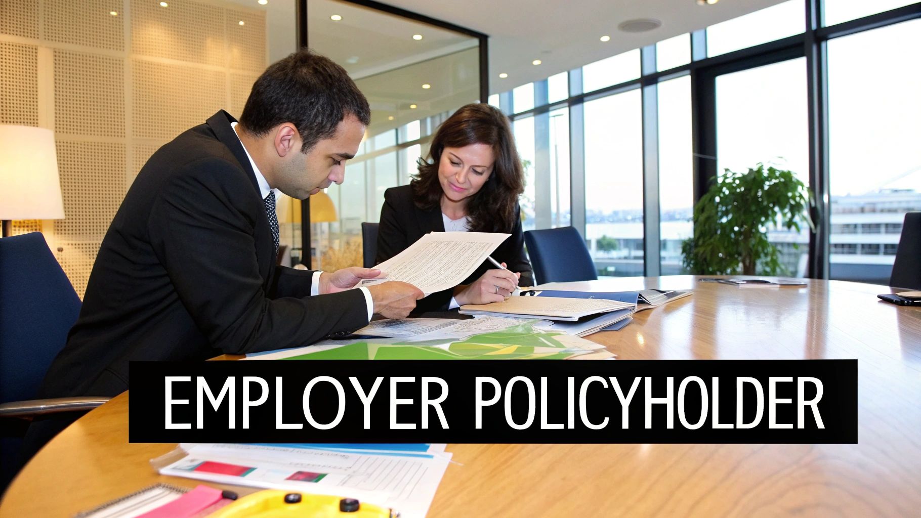 Professionals in a meeting discussing a health insurance plan