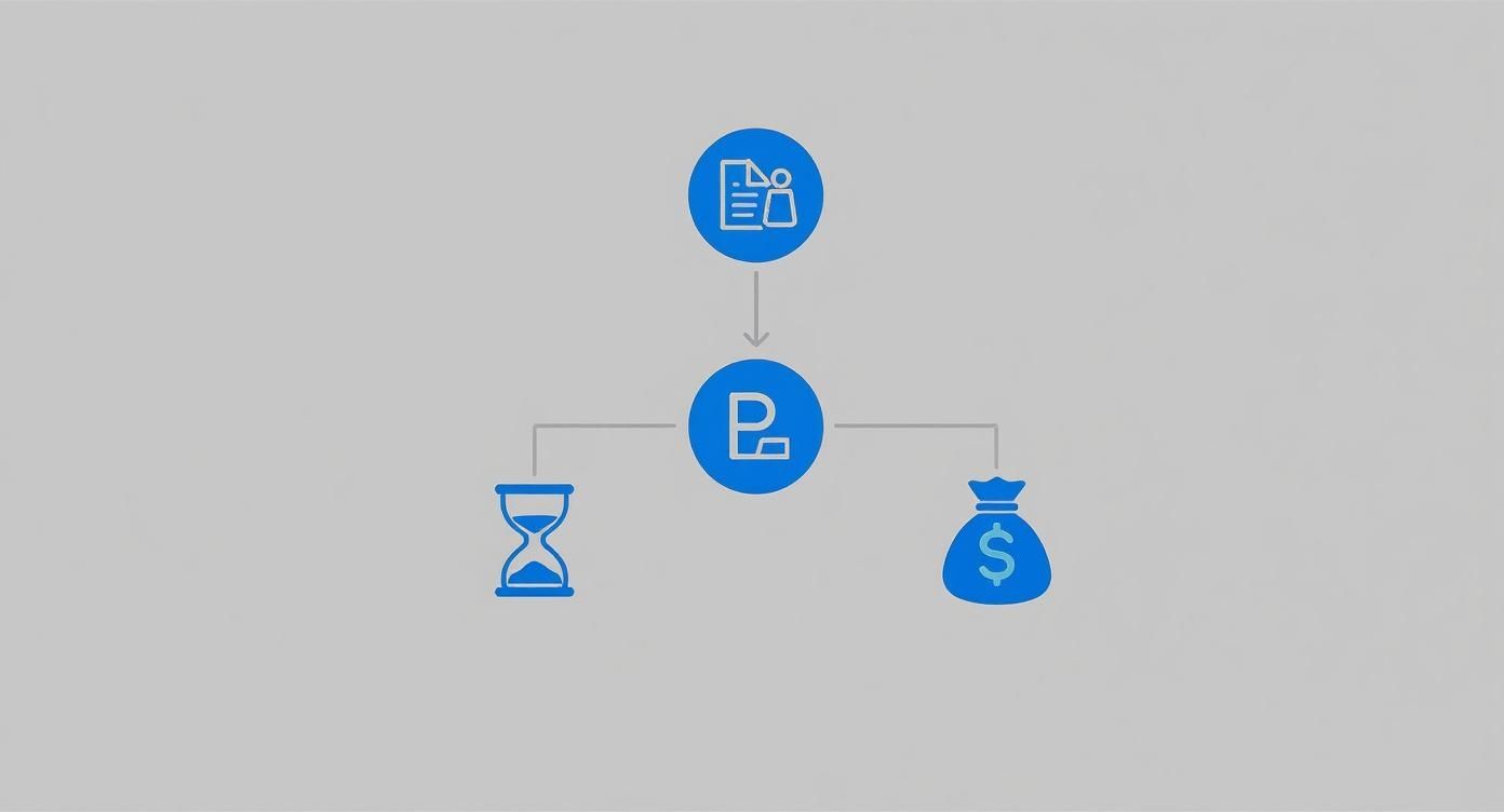 Flowchart showing a critical illness plan process, connecting policy documents to time and money benefits.