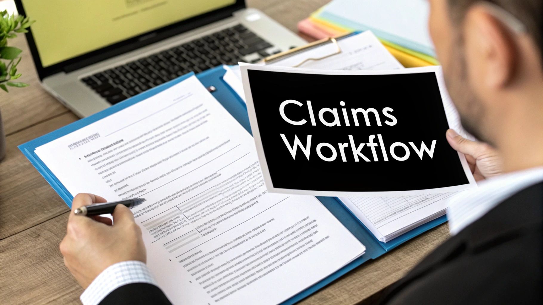 Insurance documents being reviewed for a claim