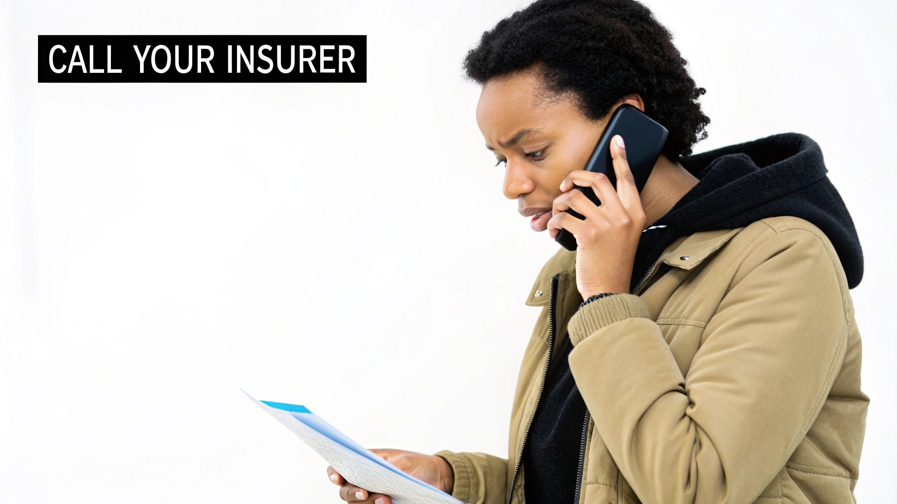 A professional speaking confidently on the phone in a modern office.