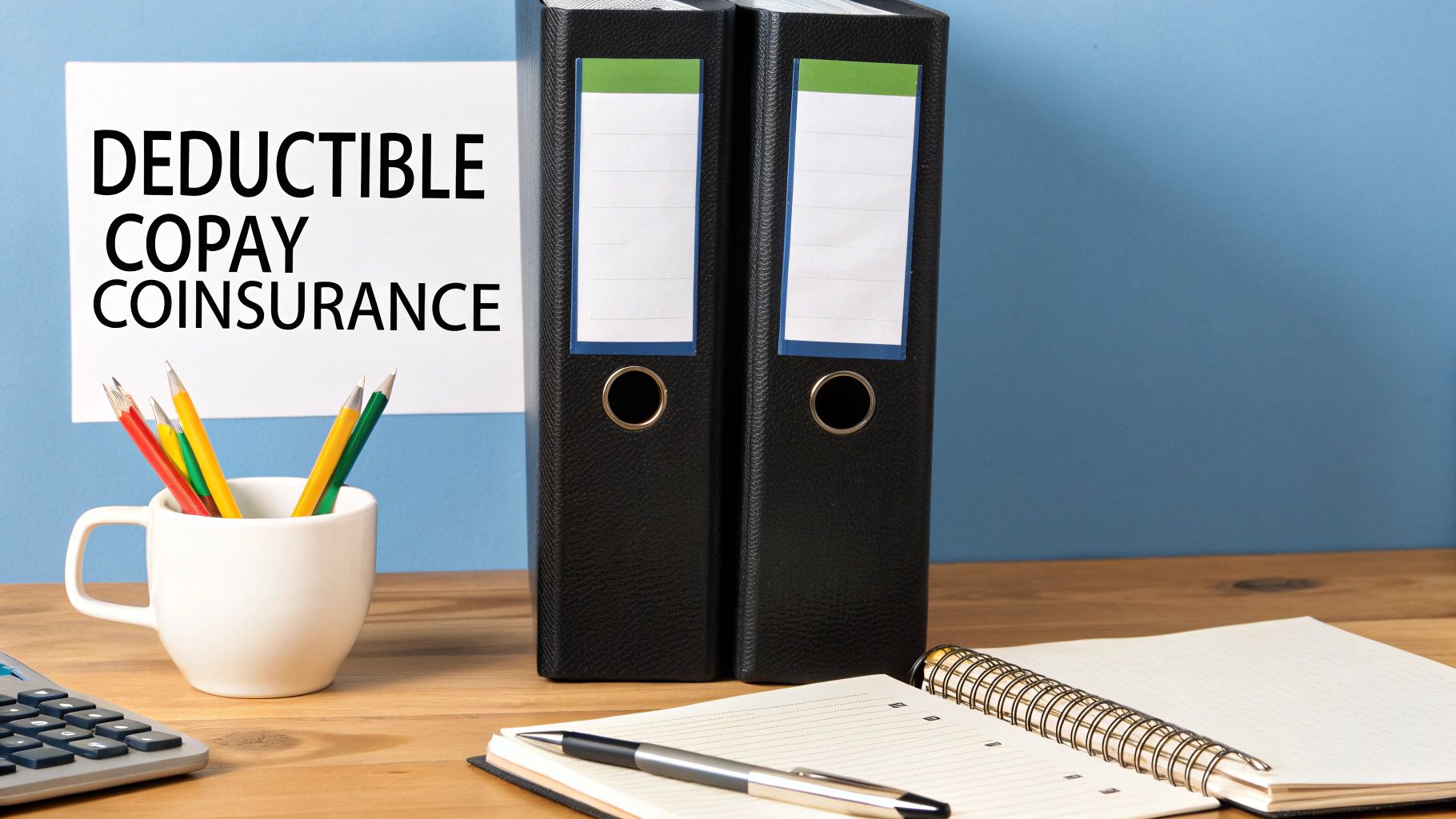 A three-way signpost pointing to 'Deductible', 'Copay', and 'Coinsurance', illustrating the need to differentiate them.