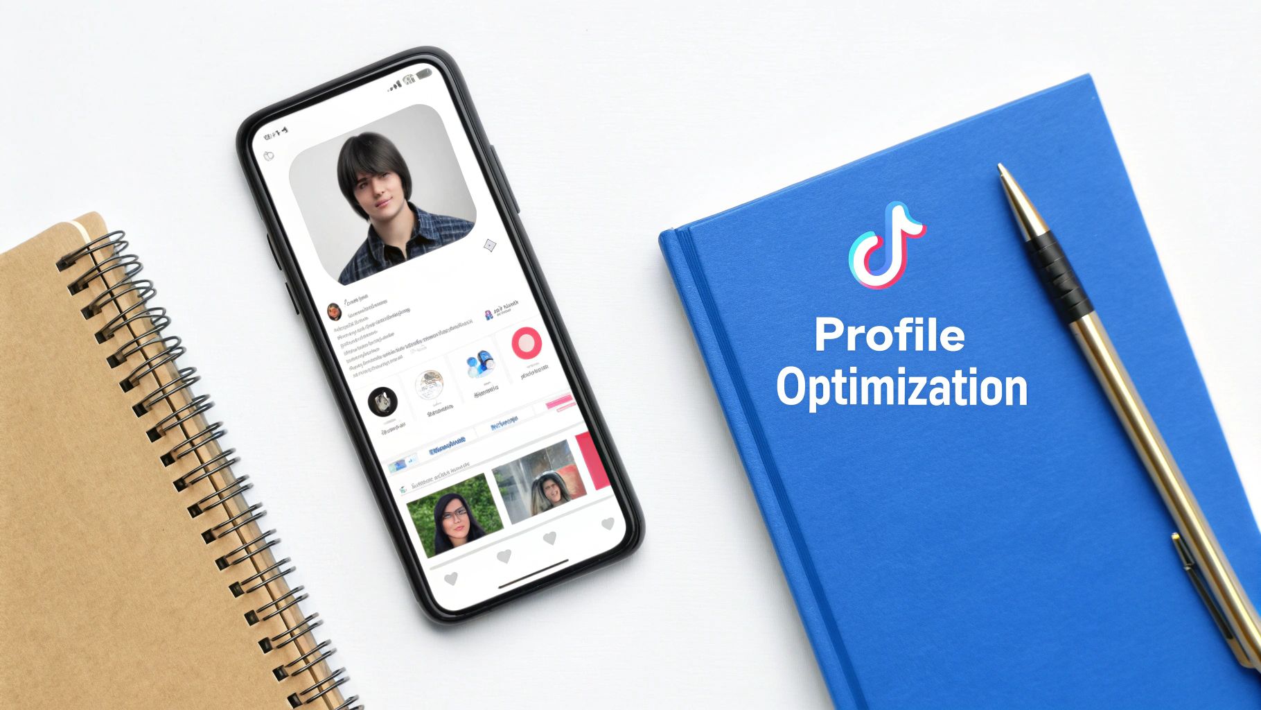 A woman holding a smartphone and looking at a TikTok interface with product images and shopping carts.