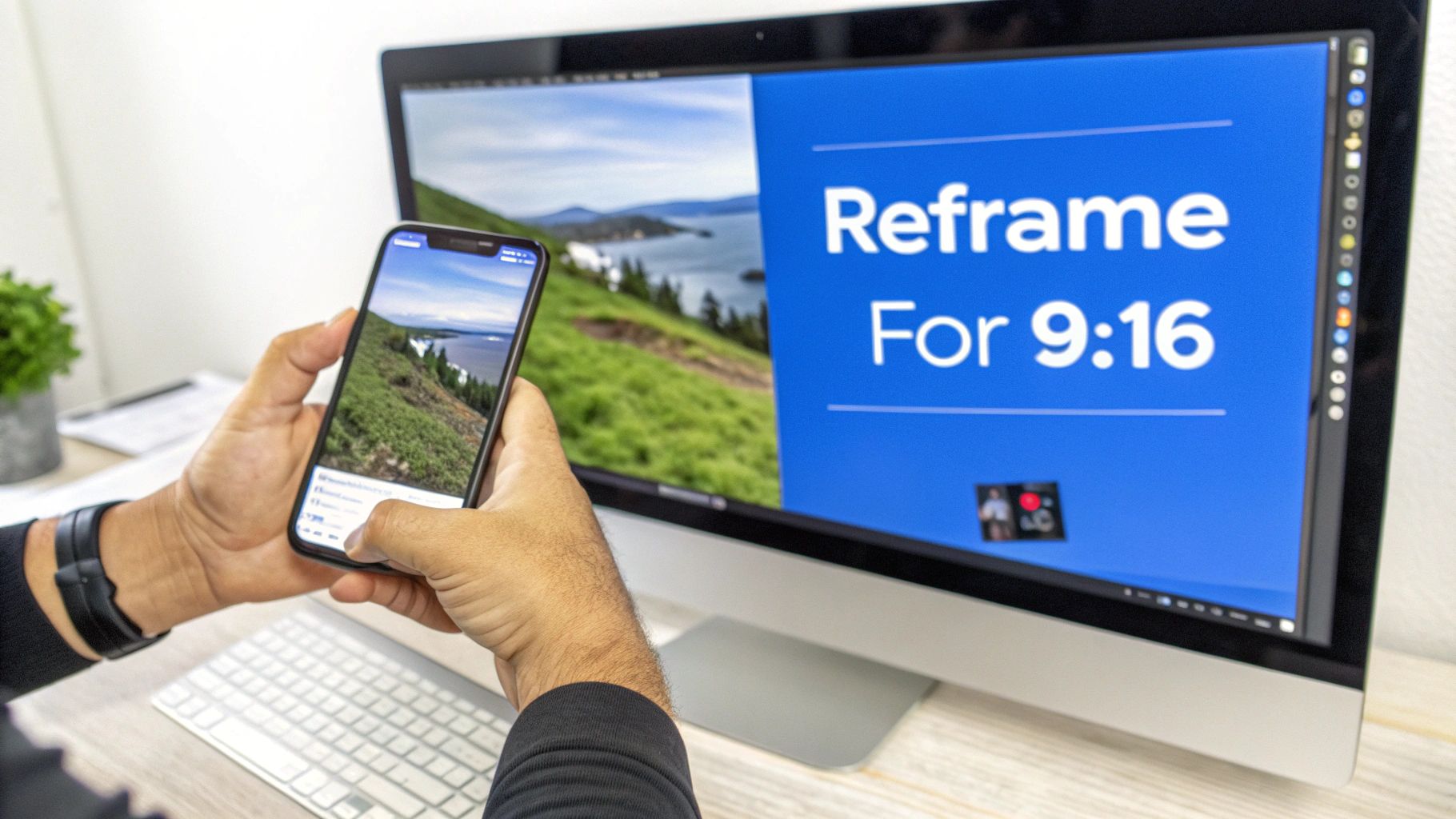 A person editing a video on a mobile phone to turn it into a YouTube Short