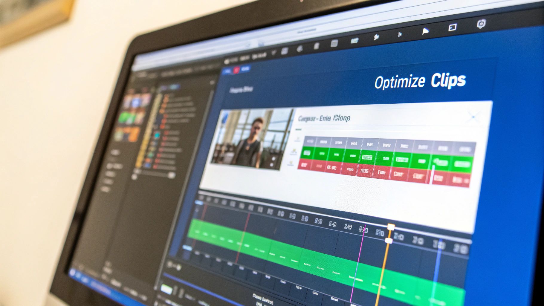 A smartphone screen showing a vertical video being edited with captions and graphic overlays.