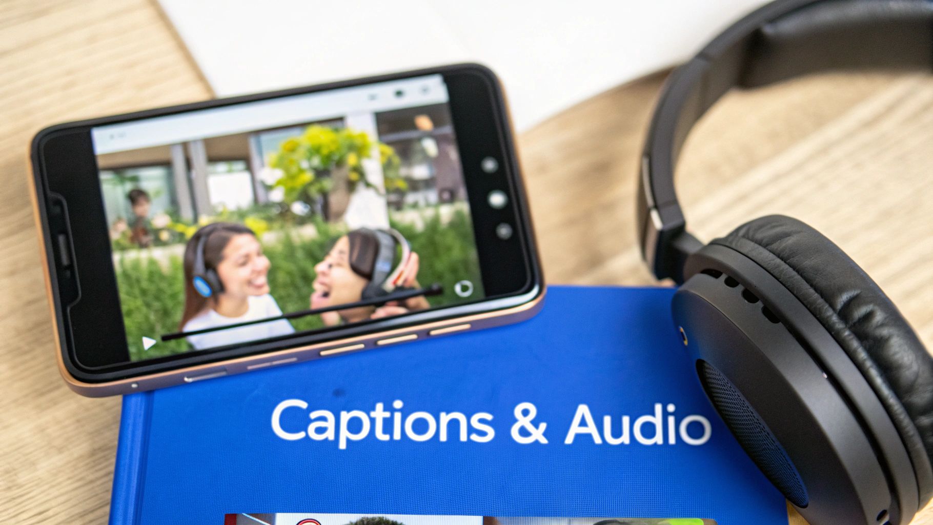 A smartphone showing a YouTube Short being edited, with caption and audio waveform overlays, illustrating the importance of post-production elements.