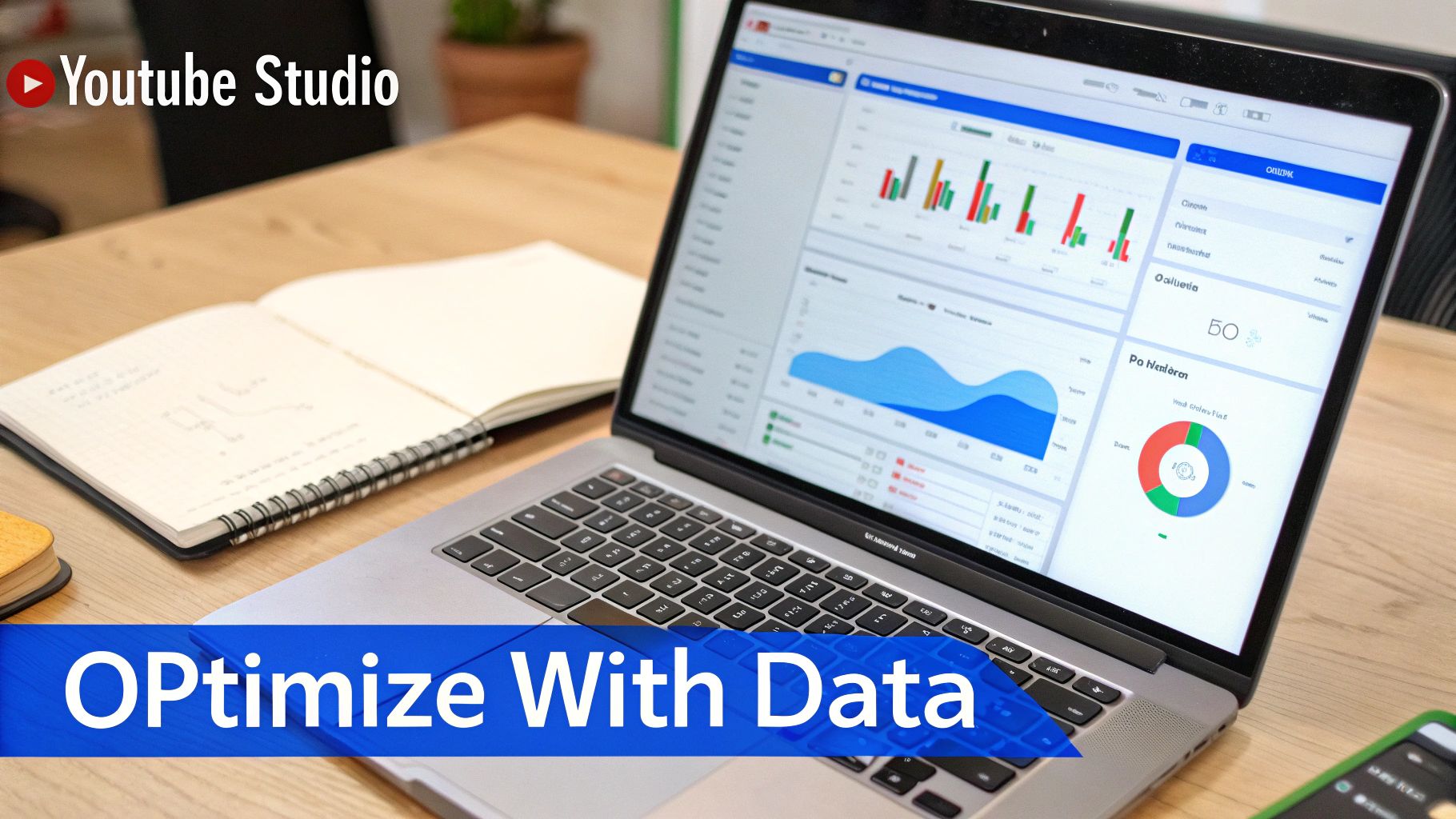 A creator looking at a YouTube Shorts analytics dashboard on a tablet, with graphs showing audience retention and views.