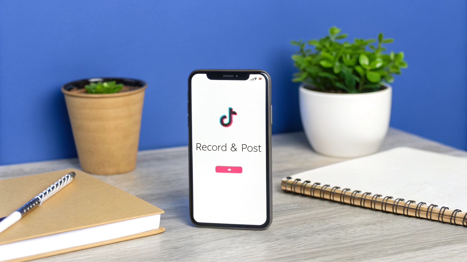 A person using TikTok's video editor on a smartphone to add effects and text overlays.