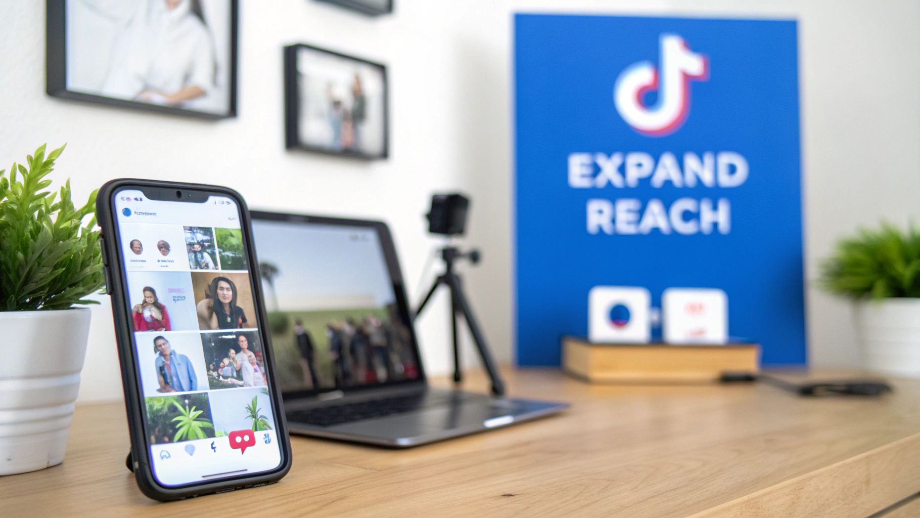 A person's hands holding a smartphone displaying the TikTok app interface, illustrating content creation and sharing.
