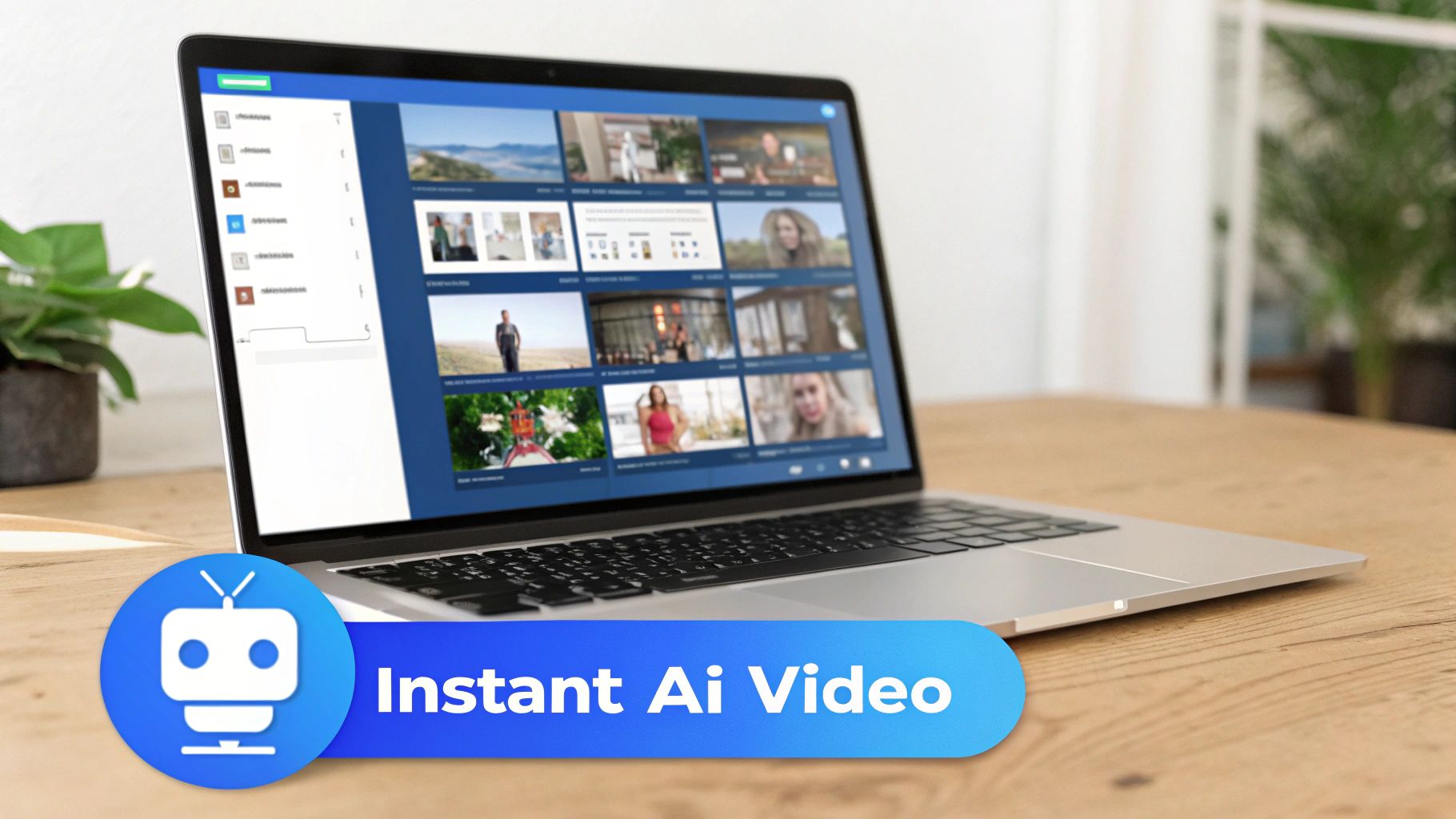 A user interface of an AI video generator, showing a timeline with clips, subtitles, and voiceover options.
